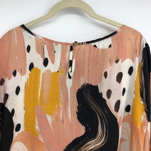 The Odells Rose/Peach Black Long Sleeve Abstract/Geometric A Line Dress S - Picture 11 of 15